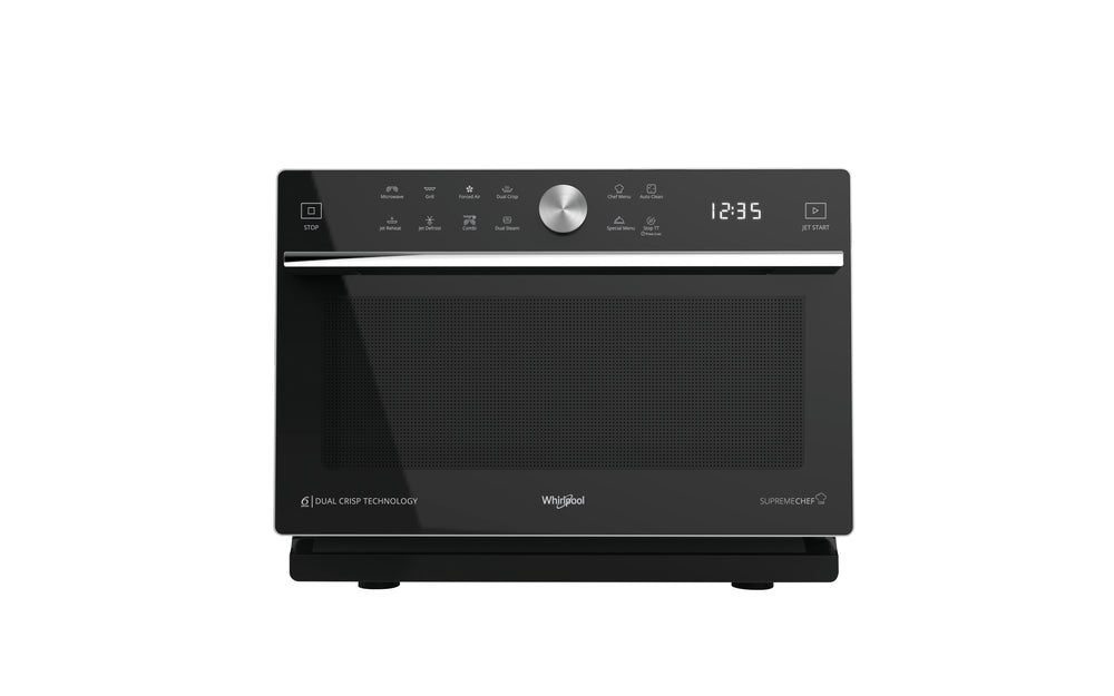 Whirlpool Supreme Chef MWP339SB black microwave with digital display and 6th sense technology