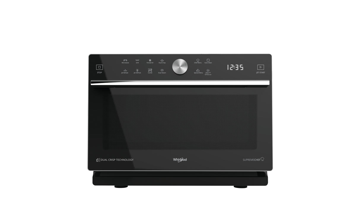Whirlpool Supreme Chef MWP339SB black microwave with digital display and 6th sense technology