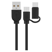 Load image into Gallery viewer, Black multi-port charging cable with USB, micro-USB, and Type-C connectors for Volkano Express Series QC3 PD Wall Charger

