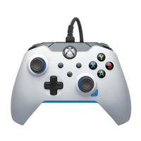 Load image into Gallery viewer, White and gray Xbox Series X/S wired controller with blue accents and black cord
